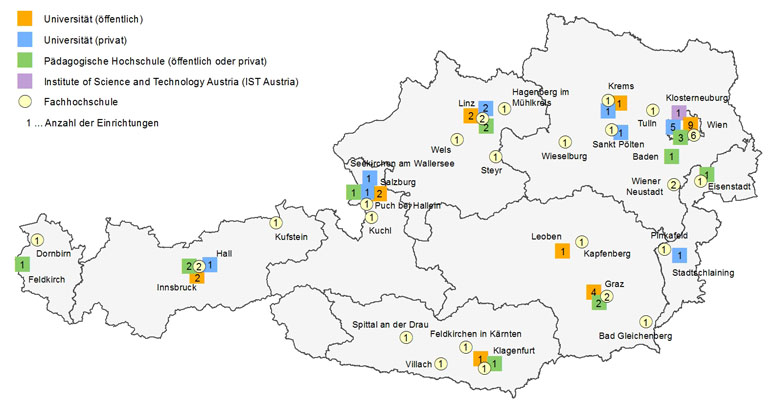 Standort von Universitäten und Fachhochschulen 2010/2011