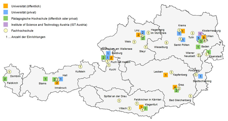 Standorte von Universitäten und Fachhochschulen 2010/2011